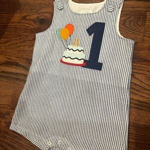 Mud Pie Blue Striped Birthday outfit